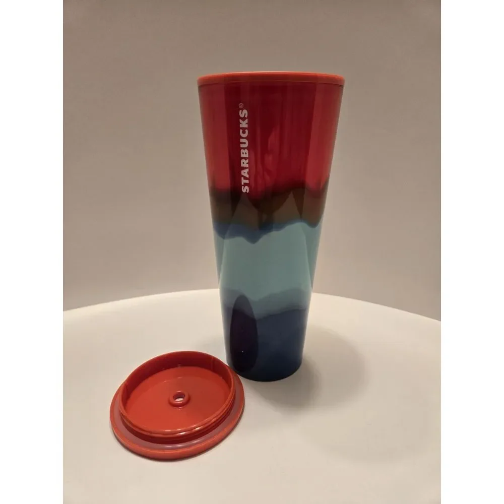 Starbucks Color Wave Red Aqua Blue Cup 24 Oz Venti NO STRAW‎